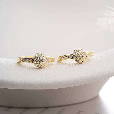 925 Ayar Gümüş Altın Kaplama Zirkon Taşlı Yuvarlak Detaylı Halka Küpe - 3